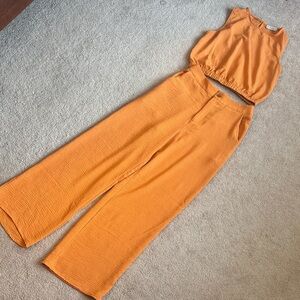 Orange Sleeveless Top and Pants Set
